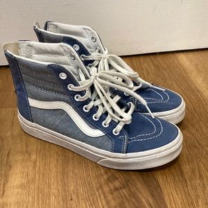 Vans high top sneakers blue on blue color. Zipper on back for easy on and off. 6